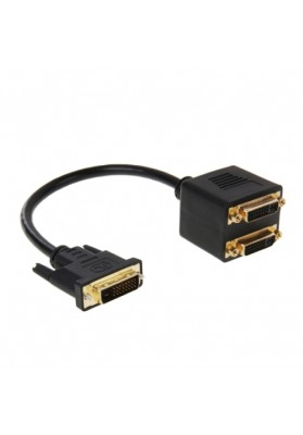 DVI 24+1 Pin Male to 2 x DVI 24+5 Pin Female Adapter Cable (Black)